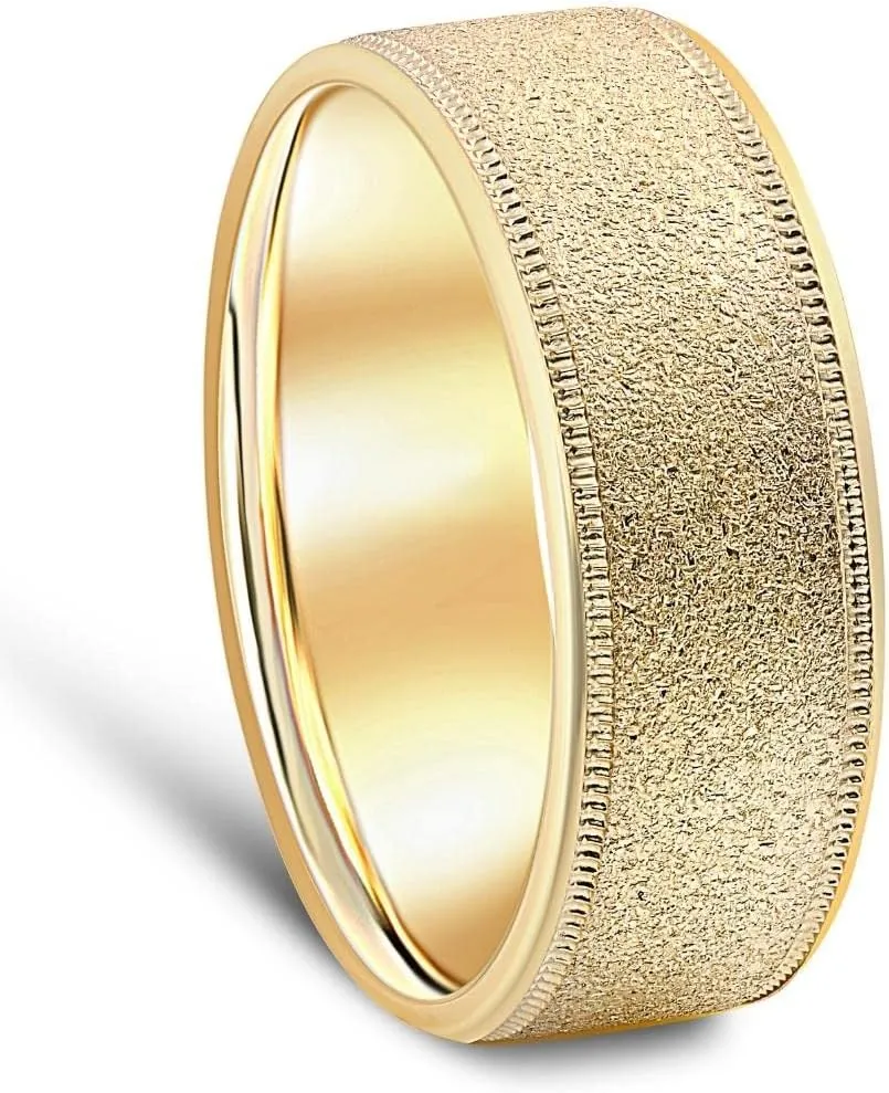 Mens Brushed Wedding Band Solid 10K Yellow Gold Ring 8mm Wide