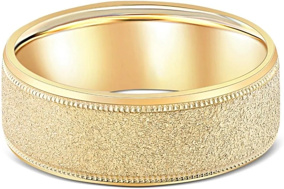 Mens Brushed Wedding Band Solid 10K Yellow Gold Ring 8mm Wide