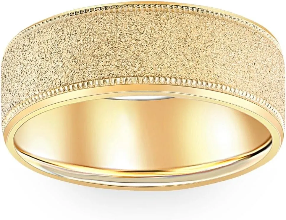 Mens Brushed Wedding Band Solid 10K Yellow Gold Ring 8mm Wide
