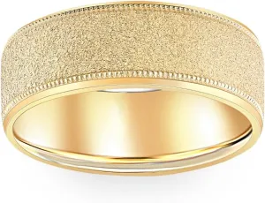 Mens Brushed Wedding Band Solid 10K Yellow Gold Ring 8mm Wide