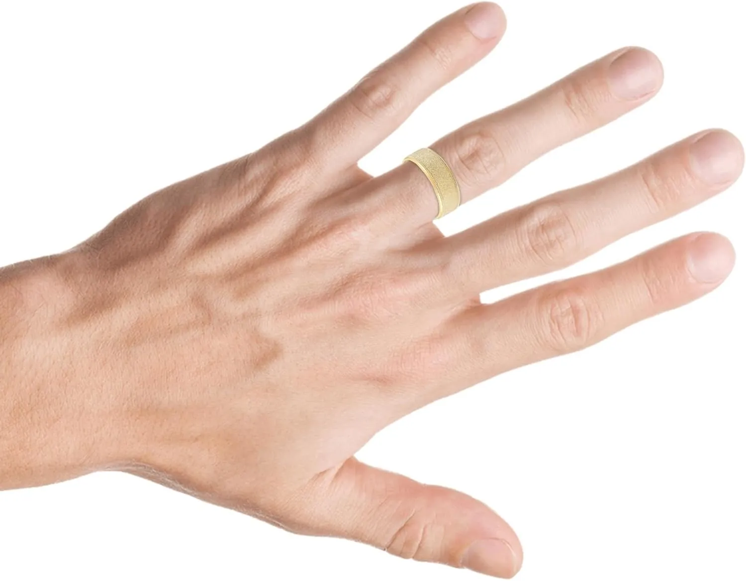 Mens Brushed Wedding Band Solid 10K Yellow Gold Ring 8mm Wide