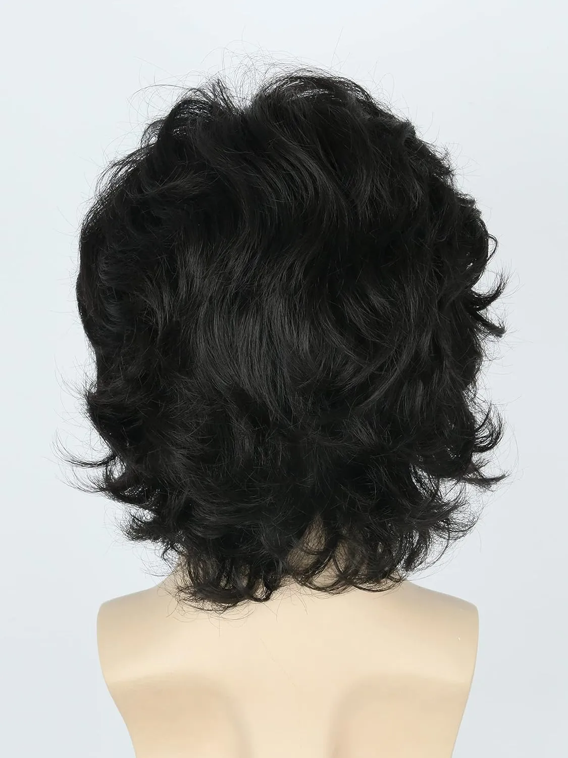 Men's Wigs 70s Wigs for Men Black Short Wavy Fluffy Wig Halloween Costume Wig