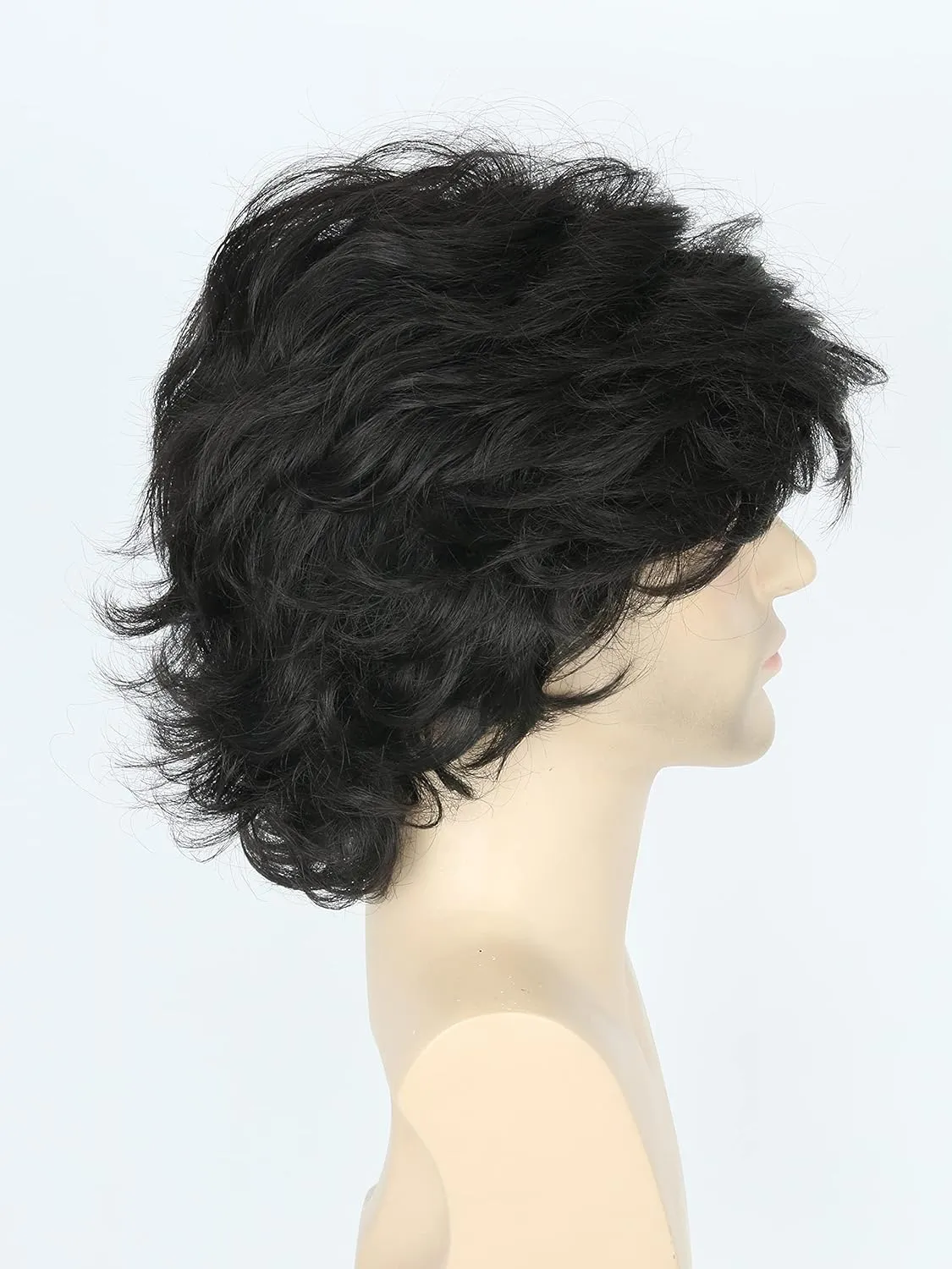 Men's Wigs 70s Wigs for Men Black Short Wavy Fluffy Wig Halloween Costume Wig
