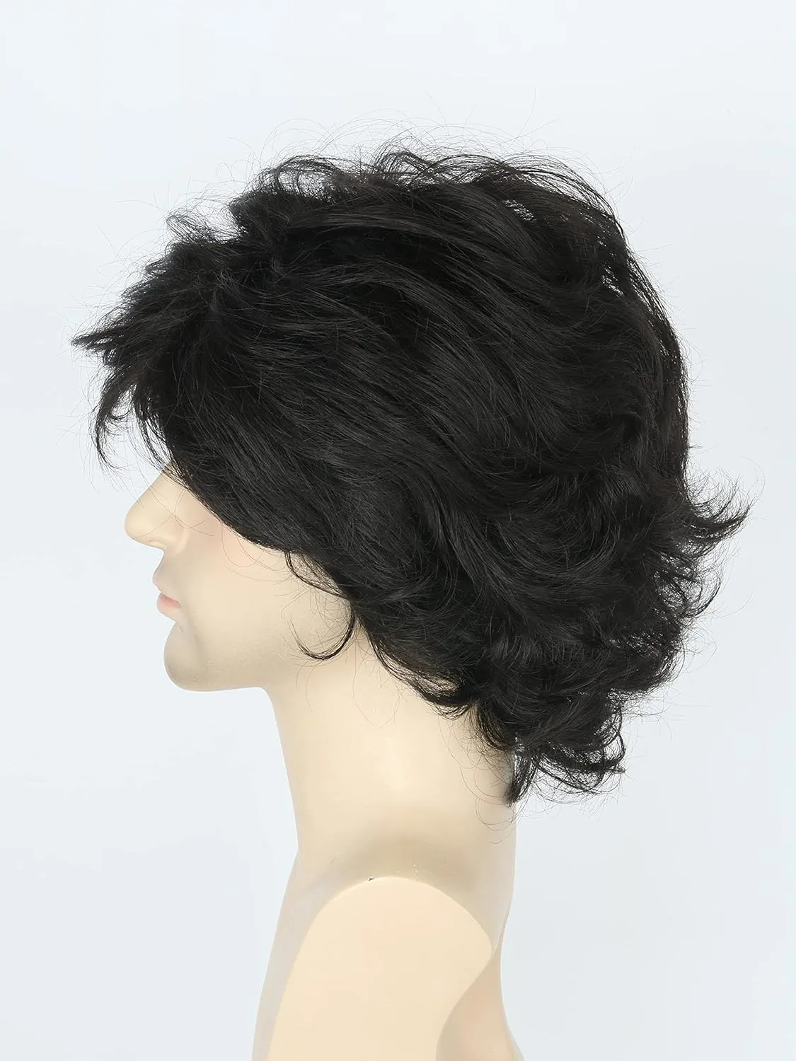Men's Wigs 70s Wigs for Men Black Short Wavy Fluffy Wig Halloween Costume Wig
