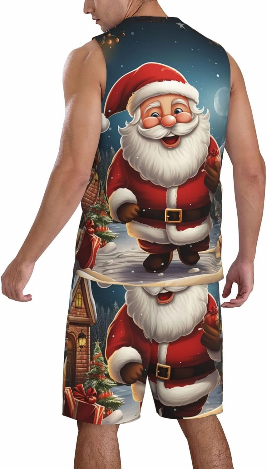 Mens Basketball Jerseys Santa Christmas Zoom Uniform Suit Mesh Sports Jersey Outfits T-Shirt and Short Sets