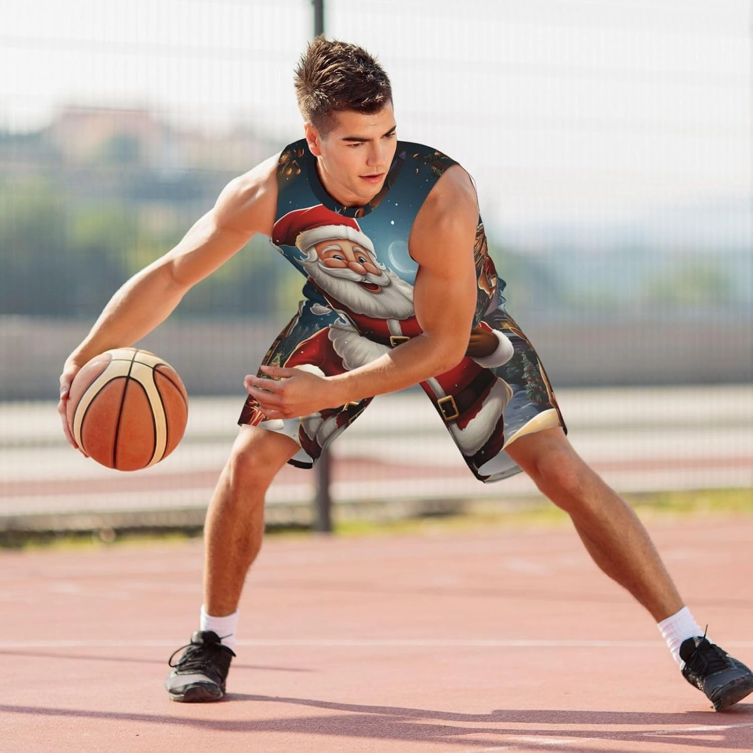 Mens Basketball Jerseys Santa Christmas Zoom Uniform Suit Mesh Sports Jersey Outfits T-Shirt and Short Sets
