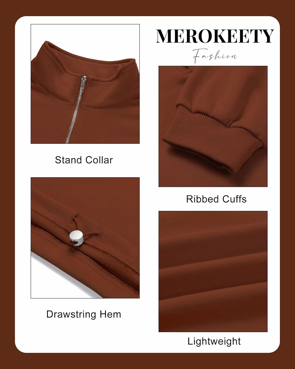 MEROKEETY Women's Quarter Zip Crop Sweatshirt Long Sleeve Stand Collar Drawstring Casual Pullover Top