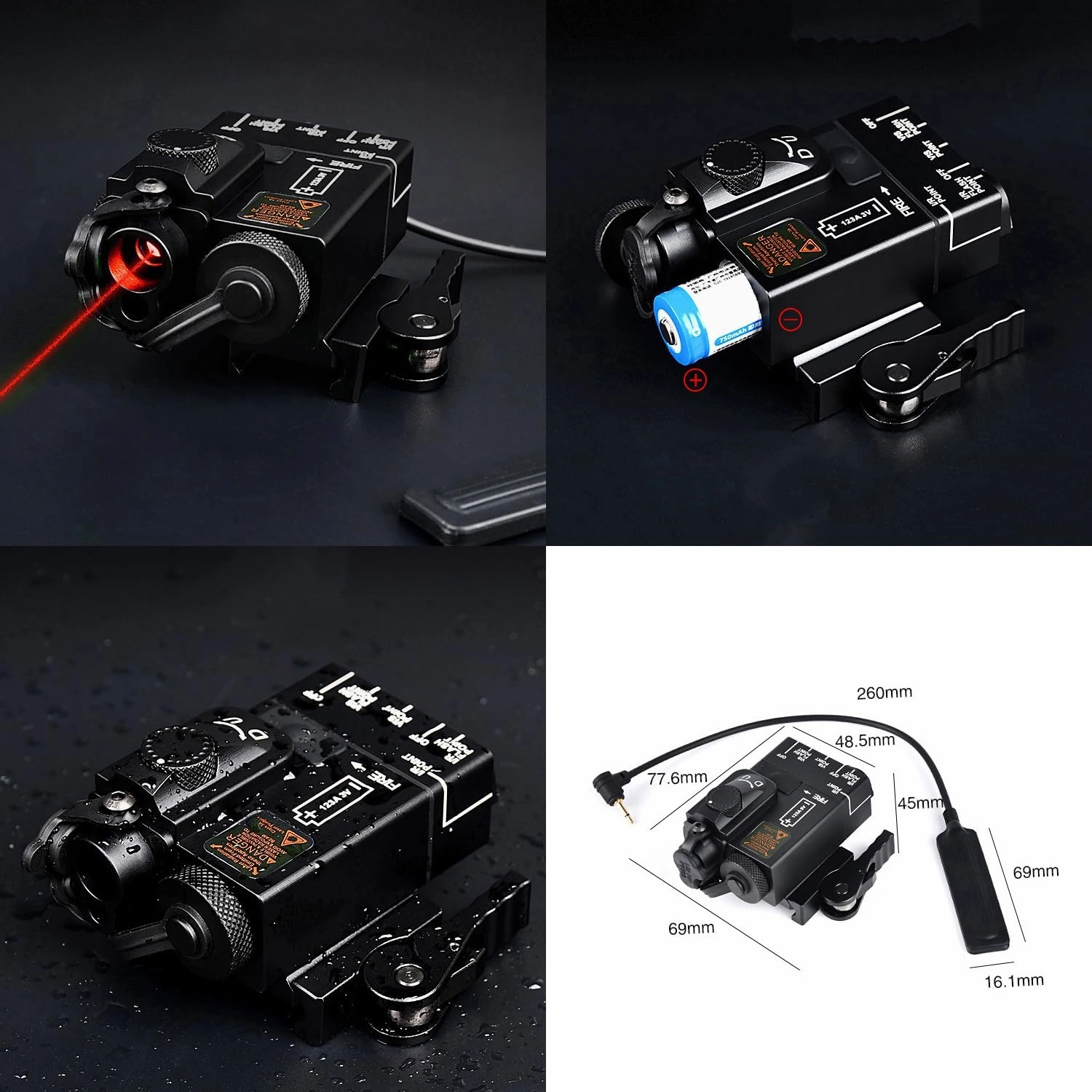 Metal Red/Green/Blue Laser Box Sights with IR Laser   Strobe/Momentary/Constant Modes (Whitelight LED 240 Lumens Flashlight)，with Pressure Switch，for 20mm Rail