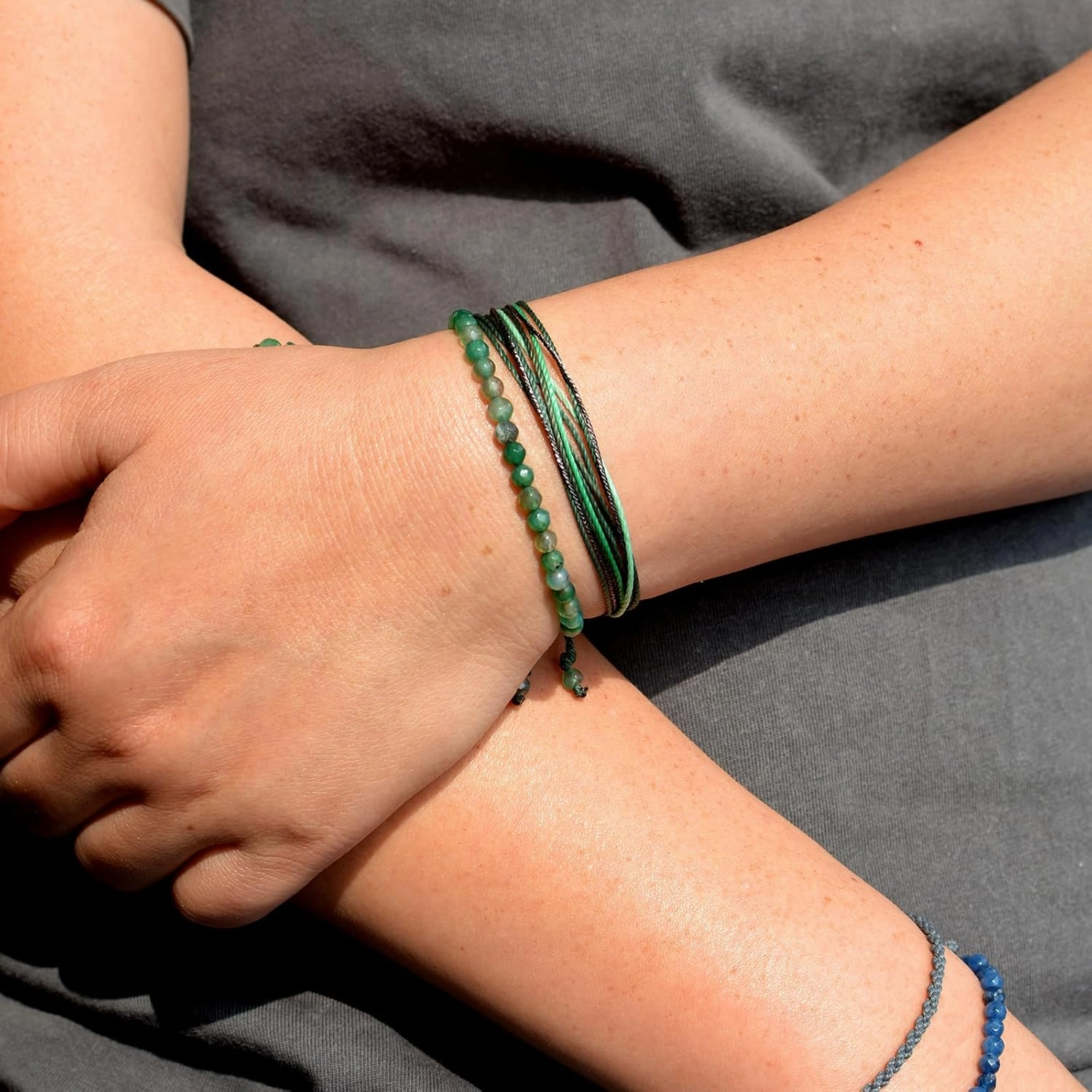 Mezcla Vida Agate Beaded Bracelets for Women, Adjustable String Bracelets Set, Boho Style Natural Stone Bracelets for Women, Gift for Friend (Green, 2)