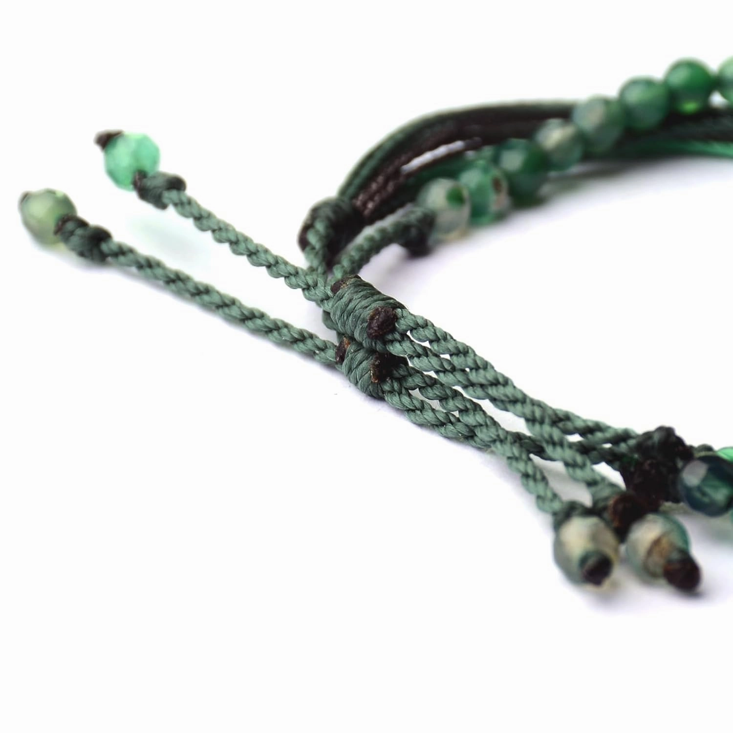 Mezcla Vida Agate Beaded Bracelets for Women, Adjustable String Bracelets Set, Boho Style Natural Stone Bracelets for Women, Gift for Friend (Green, 2)