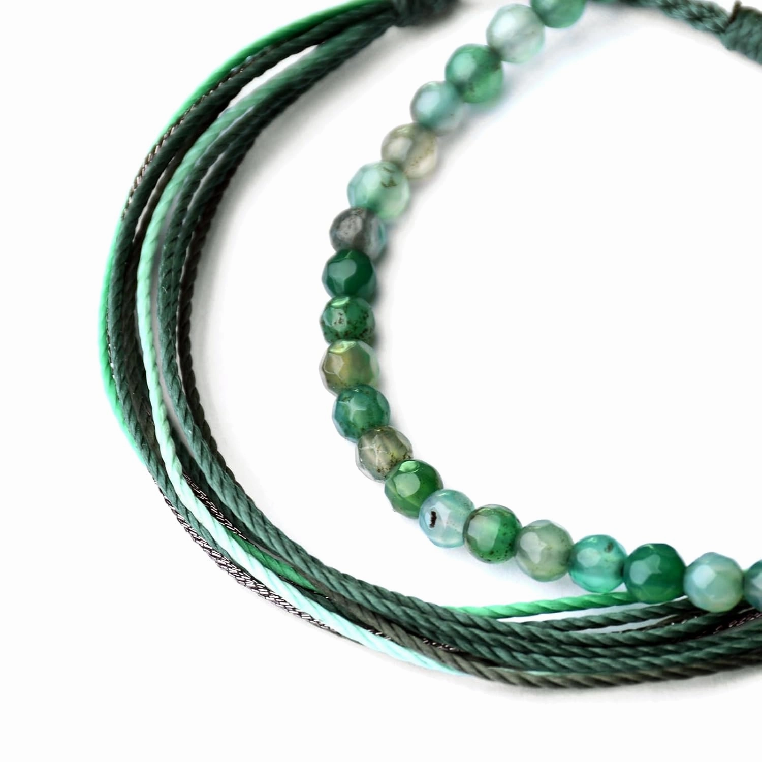 Mezcla Vida Agate Beaded Bracelets for Women, Adjustable String Bracelets Set, Boho Style Natural Stone Bracelets for Women, Gift for Friend (Green, 2)