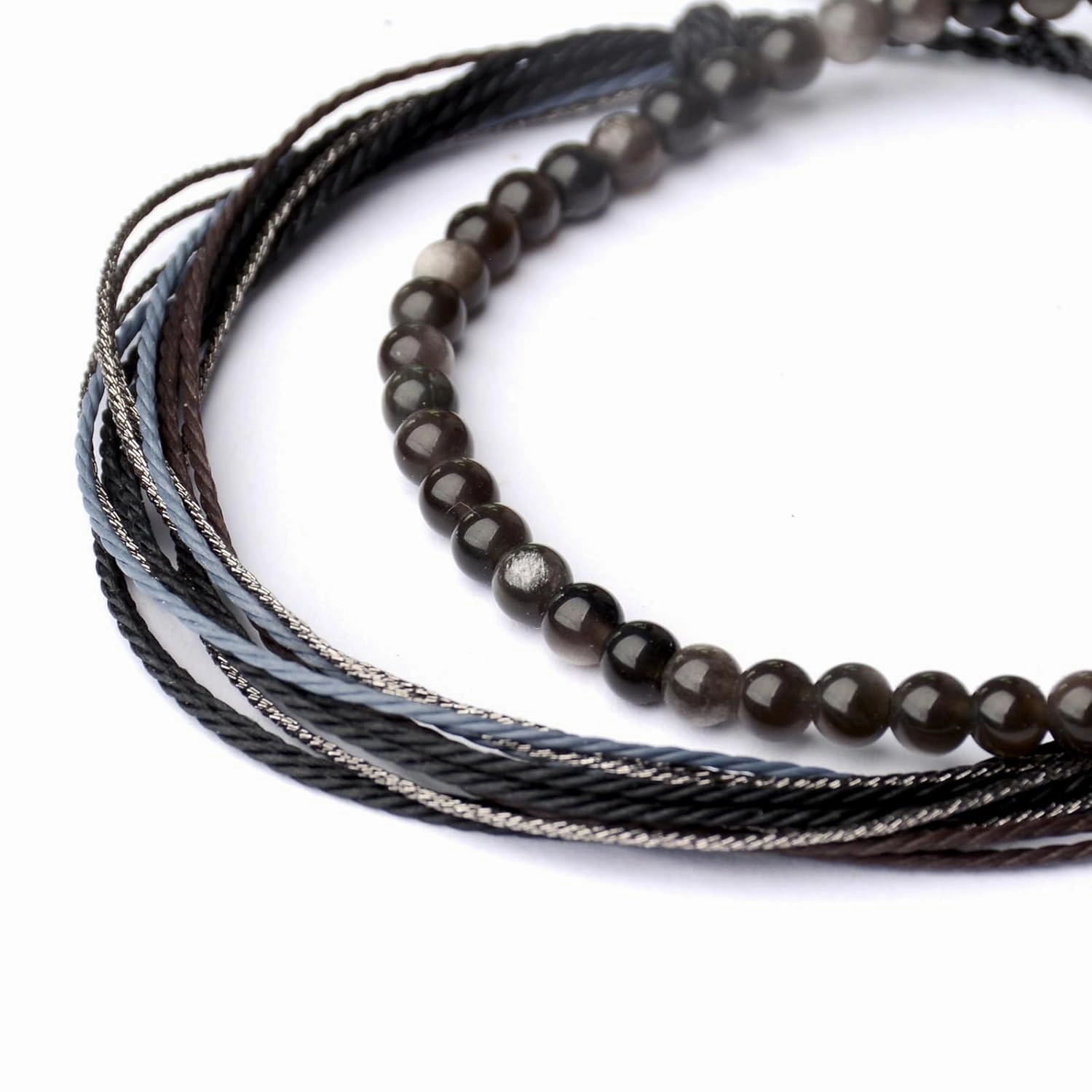 Mezcla Vida Natural Stone Beaded Bracelets for Men Women Unisex Adjustable Waterproof Rope Bracelets Set Valentine's Day Birthday Gifts for Boyfriend Husband Him (Silver Obsidian)