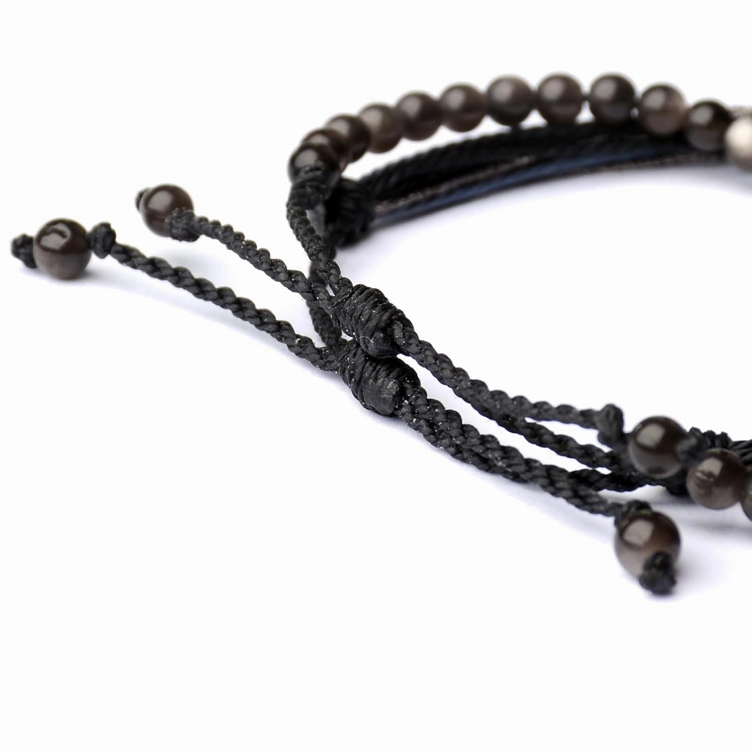 Mezcla Vida Natural Stone Beaded Bracelets for Men Women Unisex Adjustable Waterproof Rope Bracelets Set Valentine's Day Birthday Gifts for Boyfriend Husband Him (Silver Obsidian)