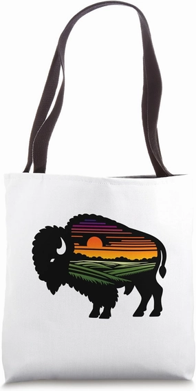Midwest Bison Nature Landscape Sunset Tote Bag