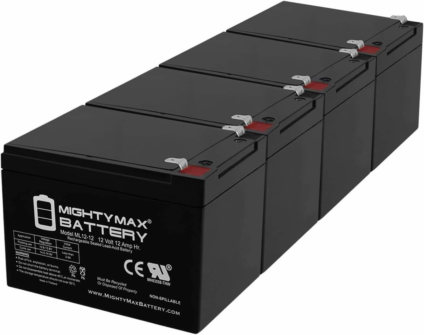 Mighty Max Battery ML12-12 - 12V 12AH F2 Battery for Hoveround Activa Mini Wheelchair - 4 Pack