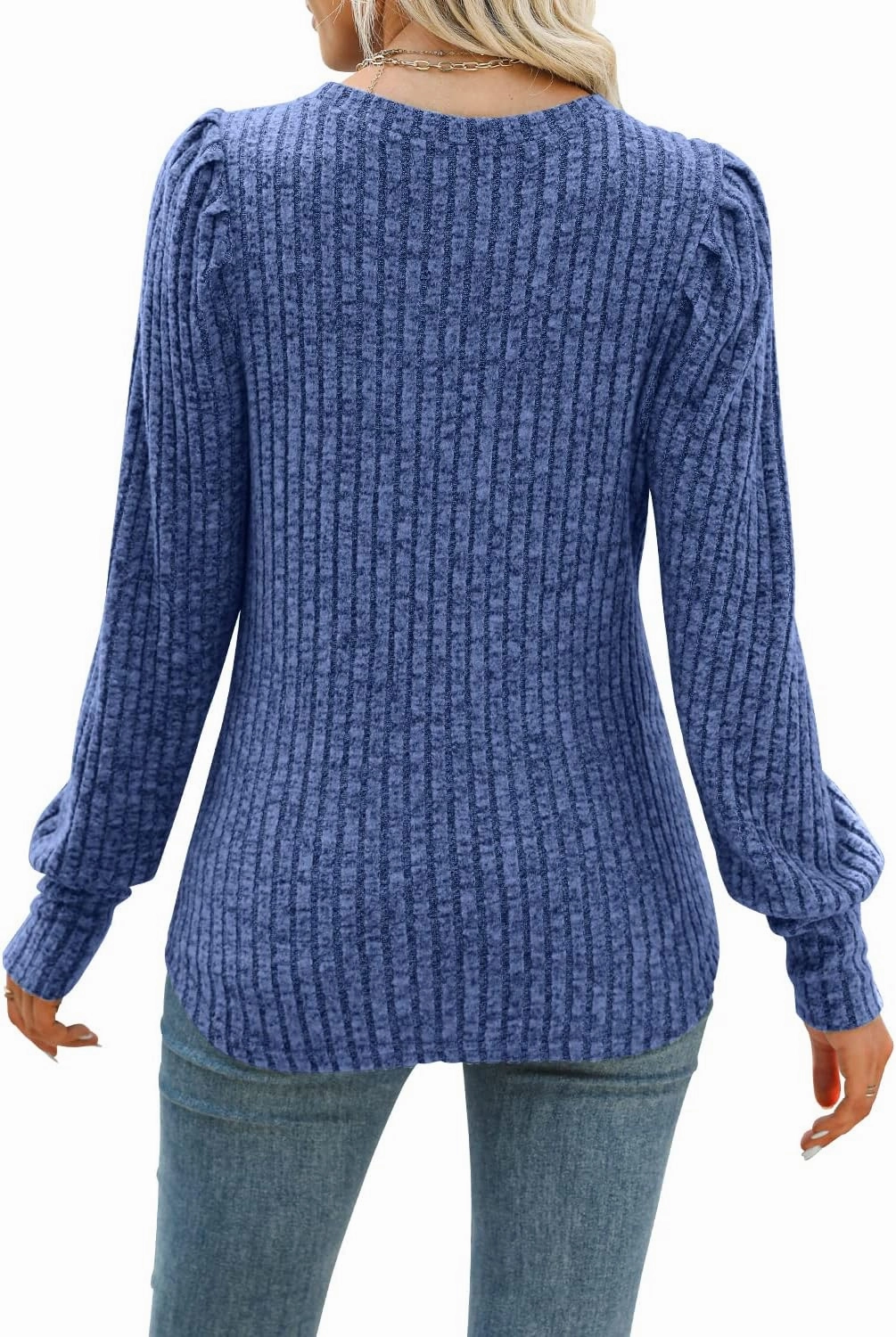 MIHOLL Women's Puff Long Sleeve Shirts Casual Knit Blouses Crew Neck Elegant Tunic Tops