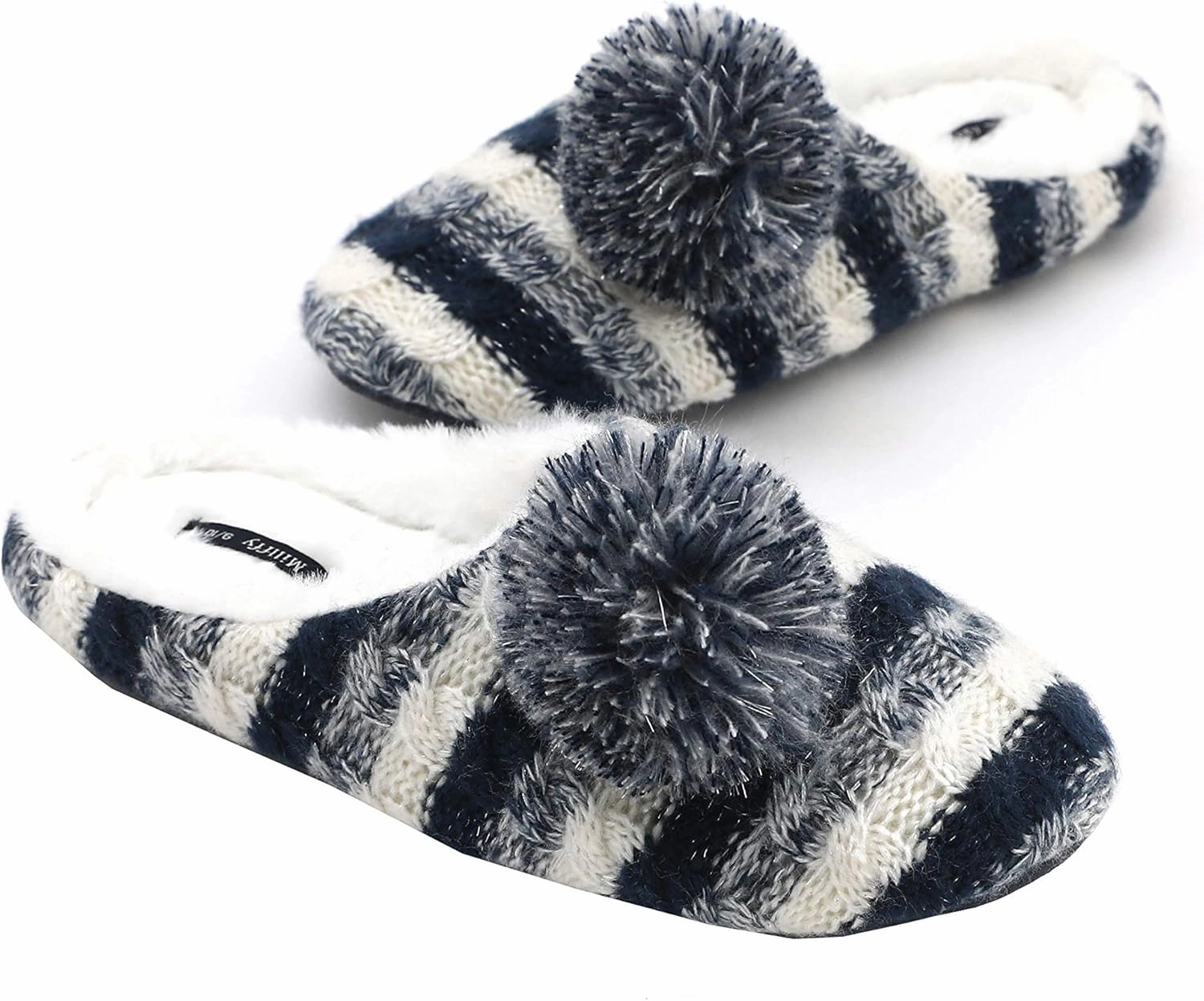 Millffy Women's Knitted Slippers Memory Foam Fuzzy pom Ball Hosue Bedroom Ladies Girls Jelly Slides