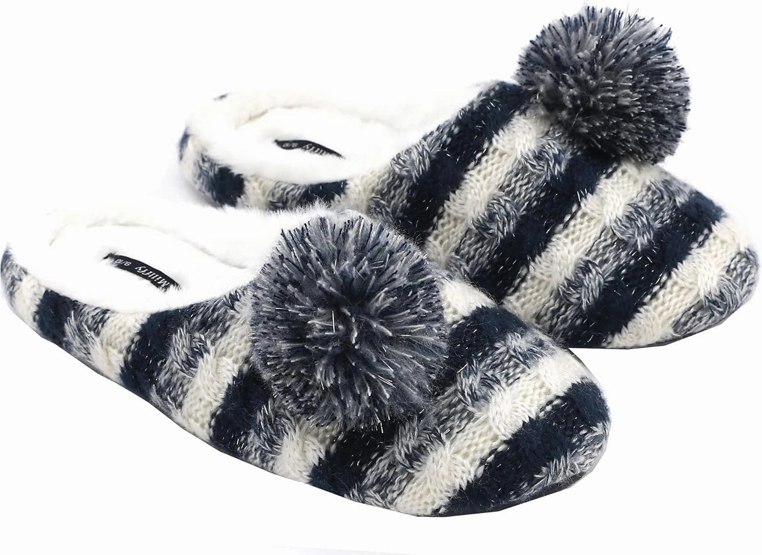 Millffy Women's Knitted Slippers Memory Foam Fuzzy pom Ball Hosue Bedroom Ladies Girls Jelly Slides