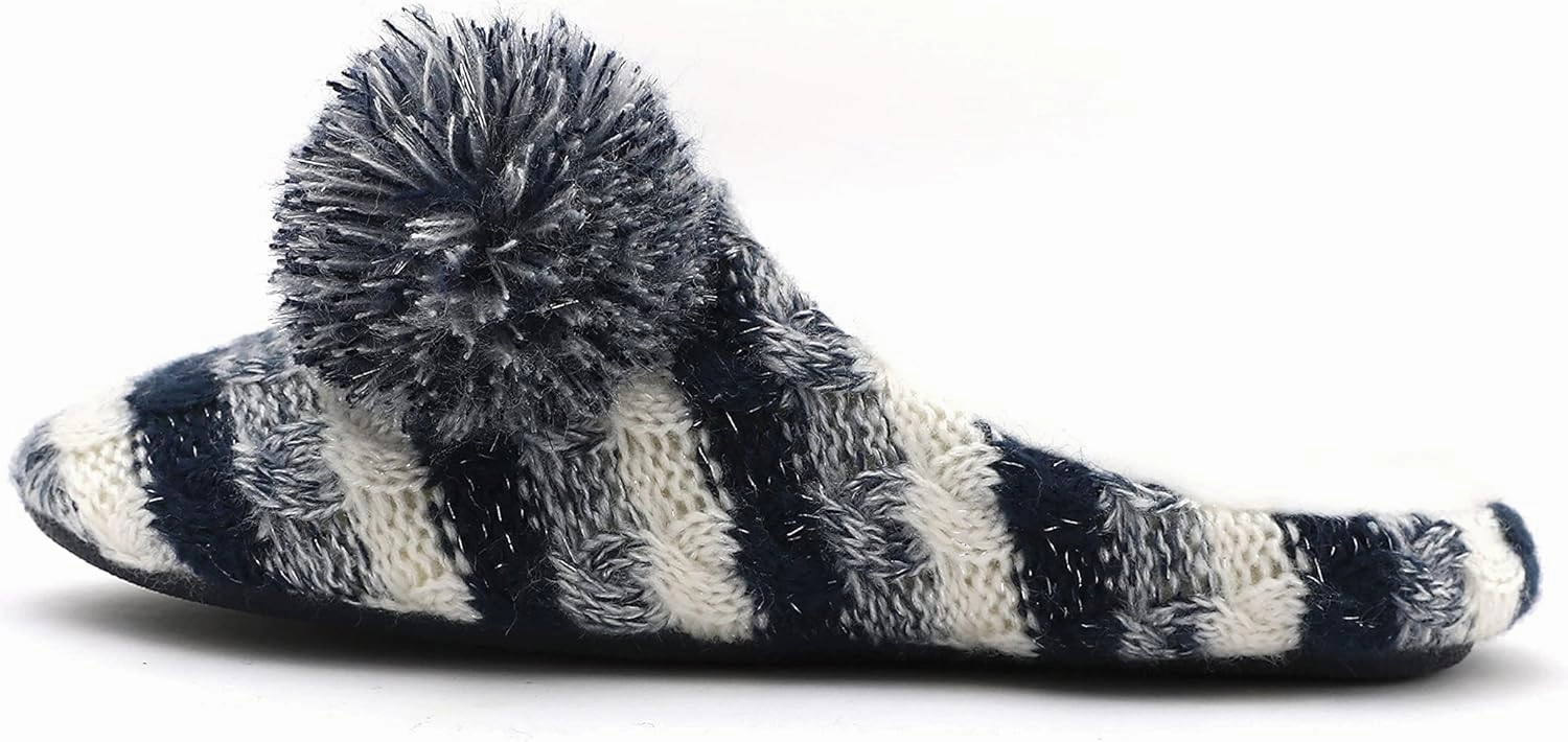 Millffy Women's Knitted Slippers Memory Foam Fuzzy pom Ball Hosue Bedroom Ladies Girls Jelly Slides
