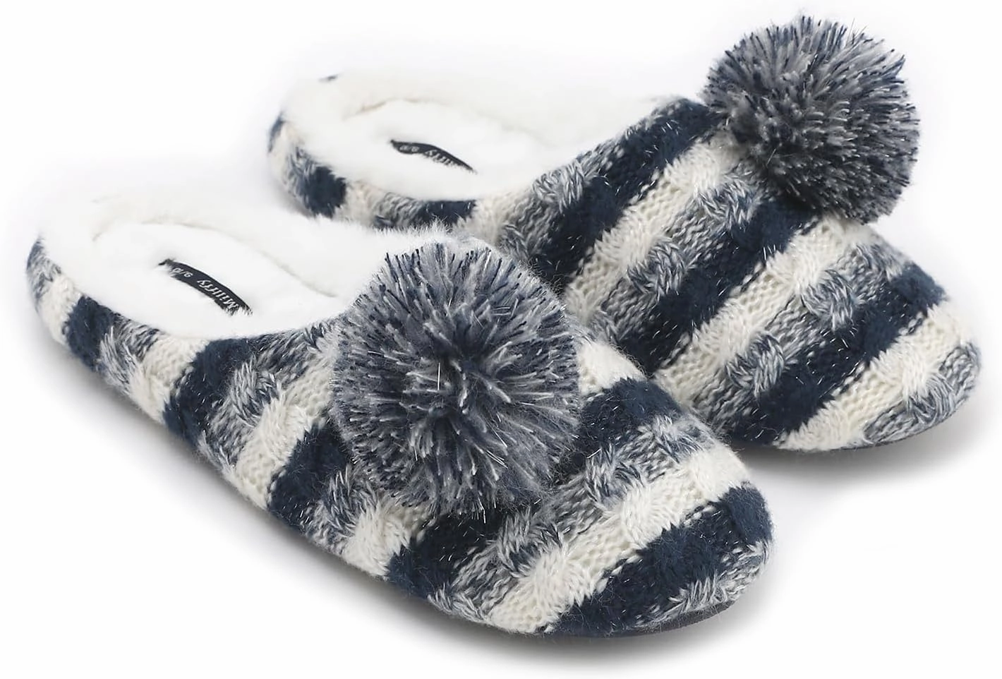 Millffy Women's Knitted Slippers Memory Foam Fuzzy pom Ball Hosue Bedroom Ladies Girls Jelly Slides