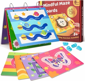 Mindful Maze Boards, Calming Toys for Kids, Finger Path Breathing Boards, Calming Corner Items Kids Social Emotional Learning, Mindfulness Sensory Cardboard Birthday Toys Box for Kid 3 