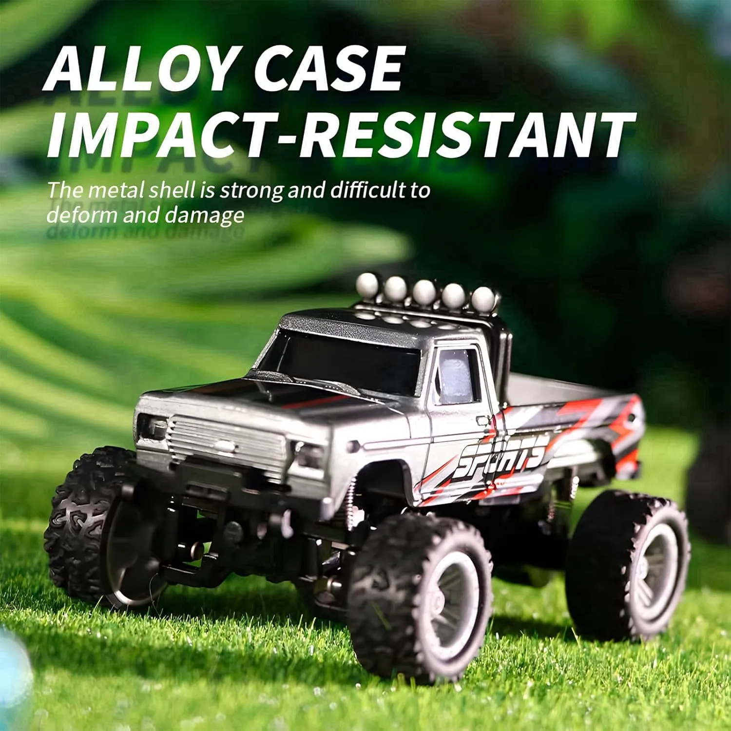 Mini RC Car, 1/64 Scale Mini Remote Control Monster Truck with Trailer, 2.4Ghz & APP Remote Control, Rechargeable Alloy Shell Mini RC Cars with Lights, Speed/Steering Adjustable (Orange)
