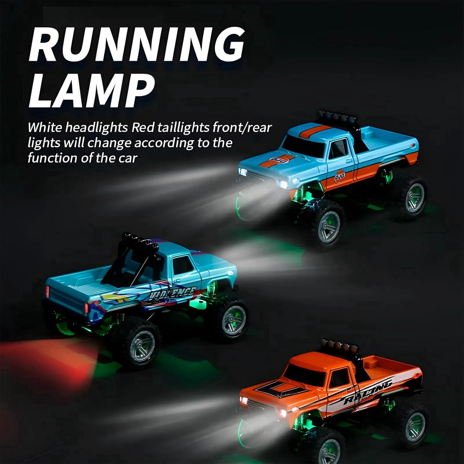 Mini RC Car, 1/64 Scale Mini Remote Control Monster Truck with Trailer, 2.4Ghz & APP Remote Control, Rechargeable Alloy Shell Mini RC Cars with Lights, Speed/Steering Adjustable (Orange)
