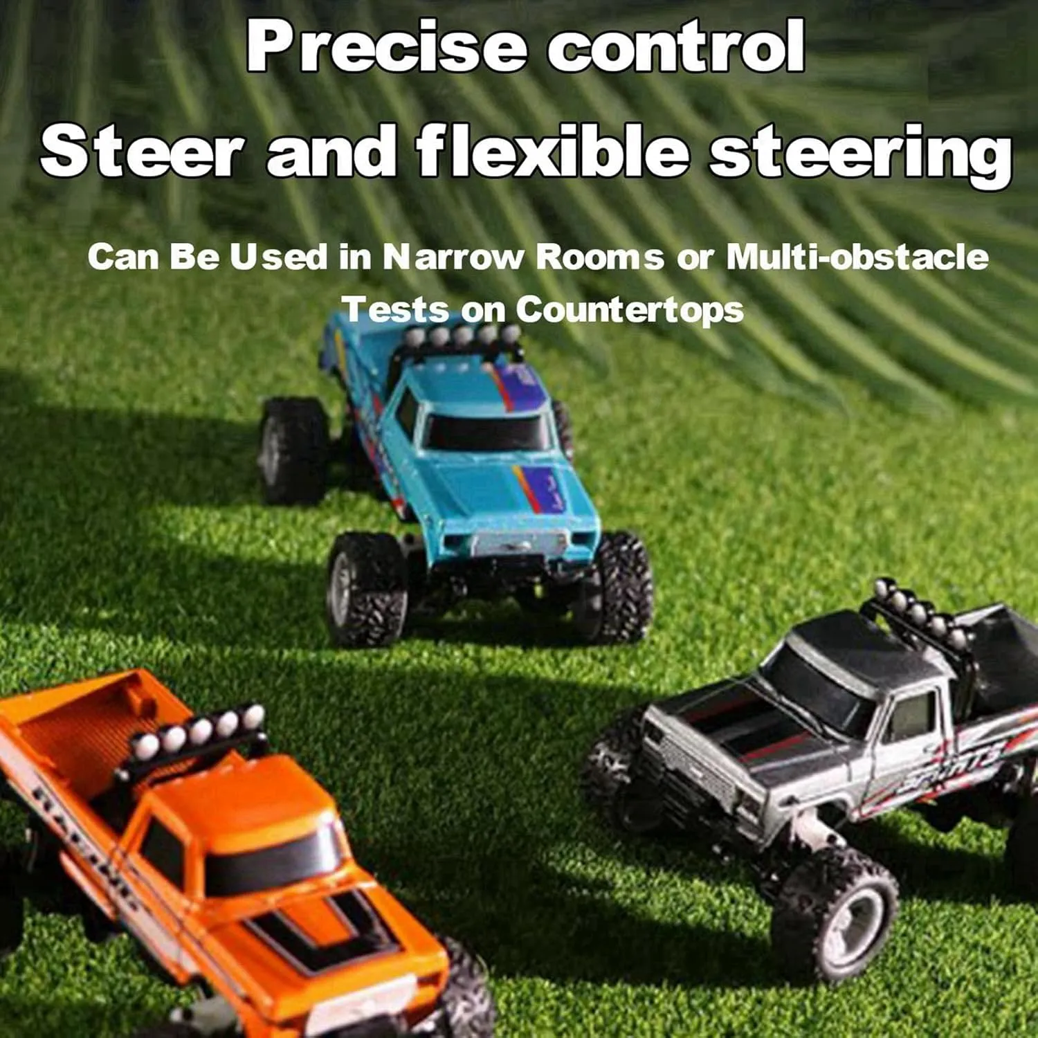 Mini RC Car, 1/64 Scale Mini Remote Control Monster Truck with Trailer, 2.4Ghz & APP Remote Control, Rechargeable Alloy Shell Mini RC Cars with Lights, Speed/Steering Adjustable (Orange)