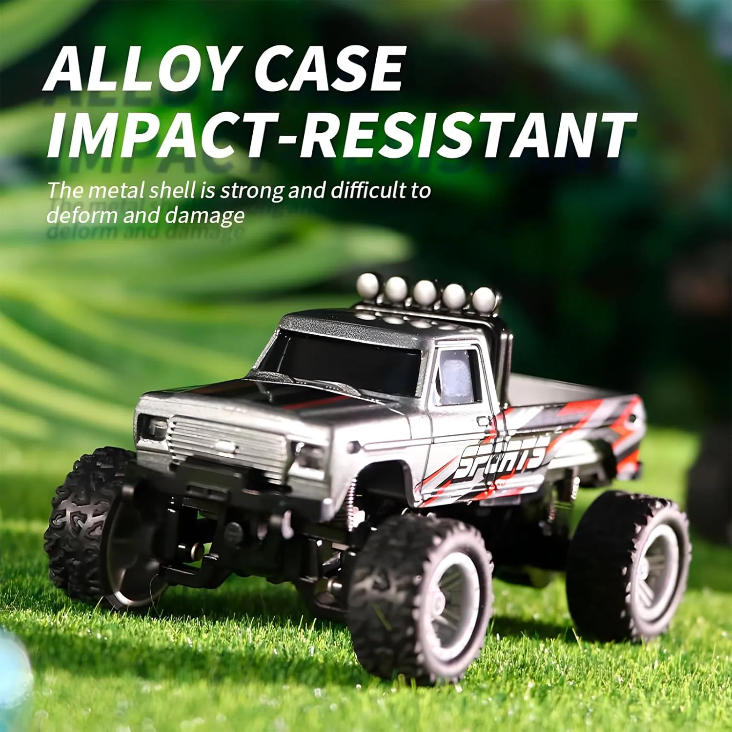 Mini Rc Truck, 1:64 Scale Monster Truck Remote Control Car with Lights, 2.4Ghz Remote Control, Speed/Steering Adjustable (Blue-A)
