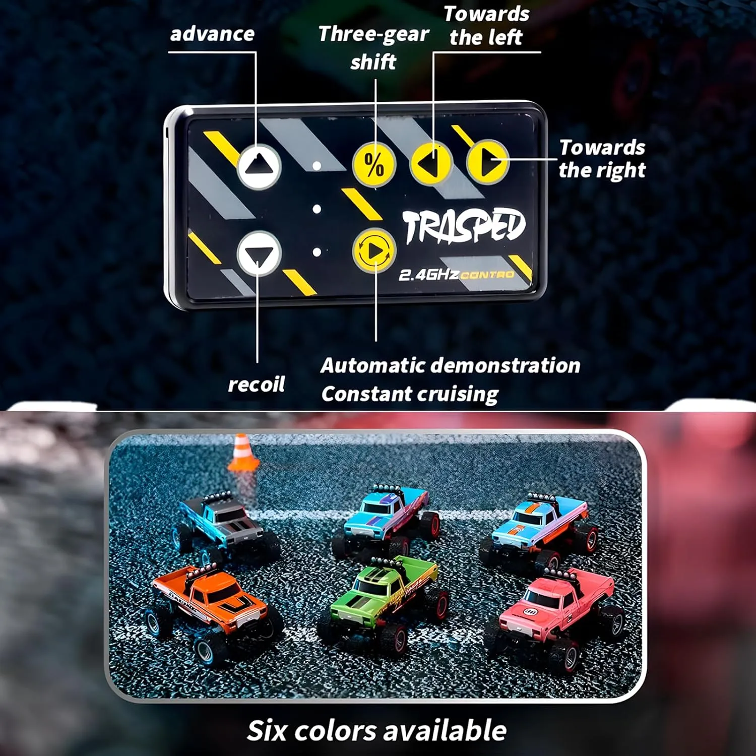 Mini Rc Truck, 1:64 Scale Monster Truck Remote Control Car with Lights, 2.4Ghz Remote Control, Speed/Steering Adjustable (Blue-A)