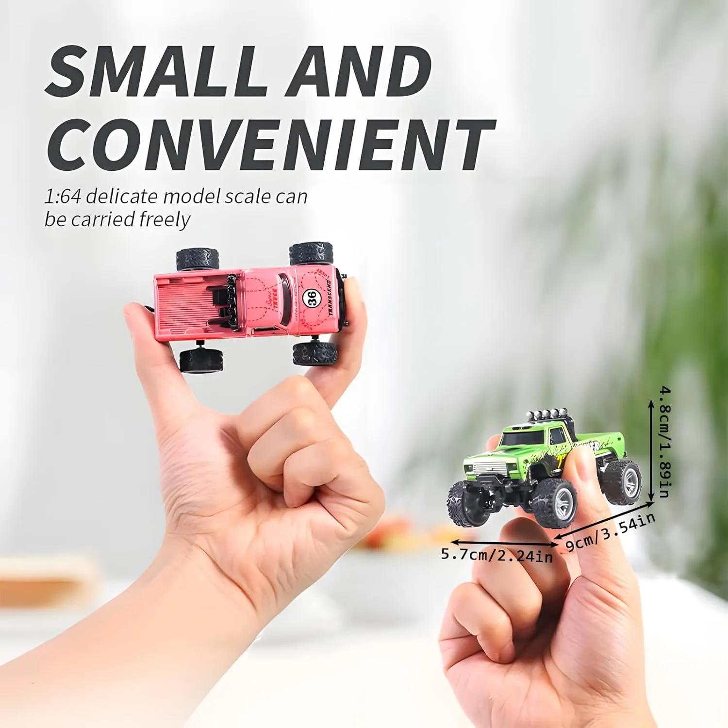 Mini Rc Truck, 1:64 Scale Monster Truck Remote Control Car with Lights, 2.4Ghz Remote Control, Speed/Steering Adjustable (Blue-A)