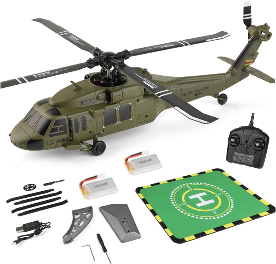 Mini WL K170 Black Hawkk Helicopter for Adults, WL K170 Black Hawkk UH-60L 170 2.4G 4CH Flybarless RC Helicopter, Outdoor Hobby RC Toy Model (RTF Version)