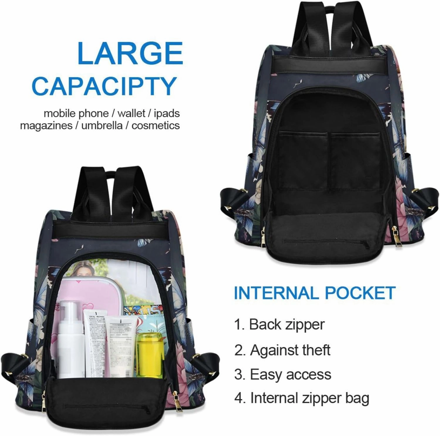 Mini Backpack Women Travel Handbag Shoulder Bag Anti Theft Backpack for women for Outing Shopping Traveling Going Out Butterfly Pattern 2
