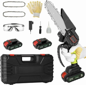 Mini Chainsaw, Small Handheld Power Chain Saws, Powered Mini Chainsaws Cordless with Security Lock and 2 Battery, 4-Inch Electric Chainsaw for Tree Branch Wood Cutting (Green)