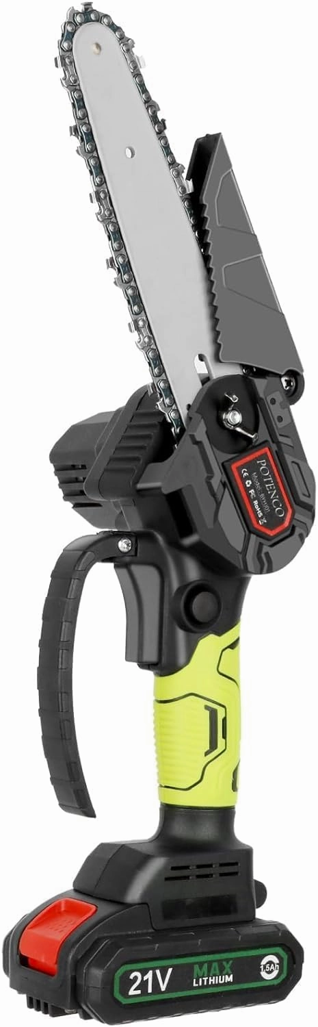 Mini Chainsaw, Small Handheld Power Chain Saws, Powered Mini Chainsaws Cordless with Security Lock and 2 Battery, 4-Inch Electric Chainsaw for Tree Branch Wood Cutting (Green)