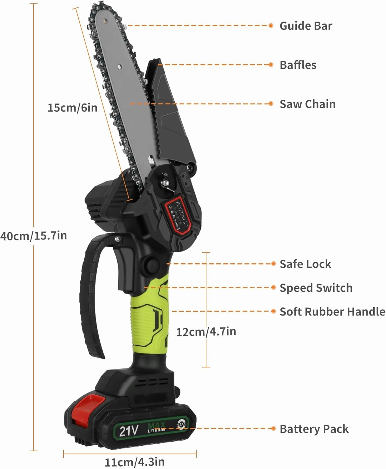 Mini Chainsaw, Small Handheld Power Chain Saws, Powered Mini Chainsaws Cordless with Security Lock and 2 Battery, 4-Inch Electric Chainsaw for Tree Branch Wood Cutting (Green)