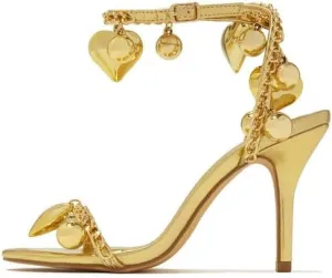 MissHeel Metallic Heels with Heart and Ball Pendants Ankle Strap Open Toe Sandals