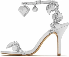 MissHeel Metallic Heels with Heart and Ball Pendants Ankle Strap Open Toe Sandals