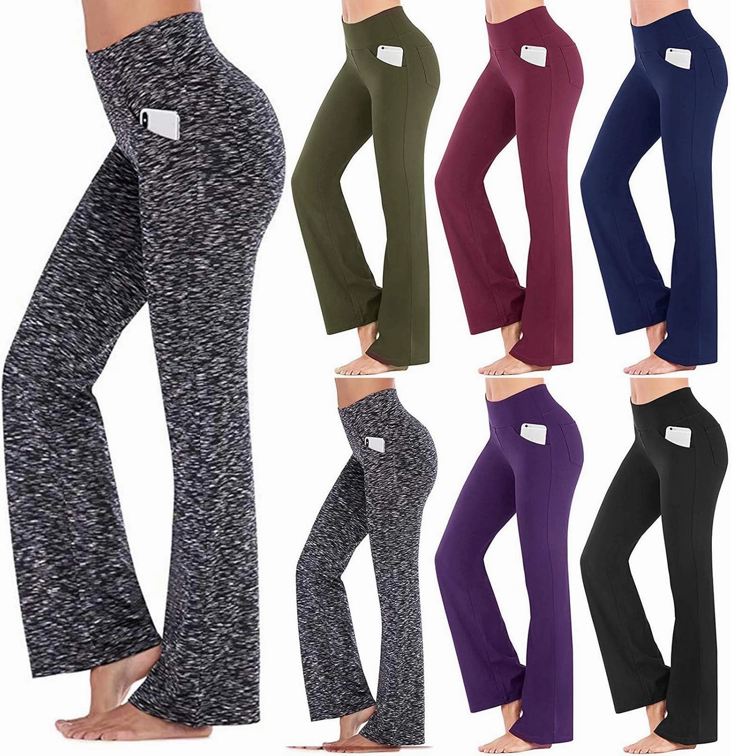 Mmoneyake Women's Yoga Pants with Pockets for Women Bootcut Wide Leg Pants Stretch Tummy Control High Waisted Workout Pants