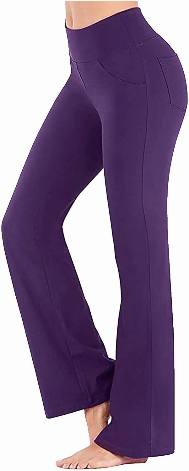 Mmoneyake Women's Yoga Pants with Pockets for Women Bootcut Wide Leg Pants Stretch Tummy Control High Waisted Workout Pants