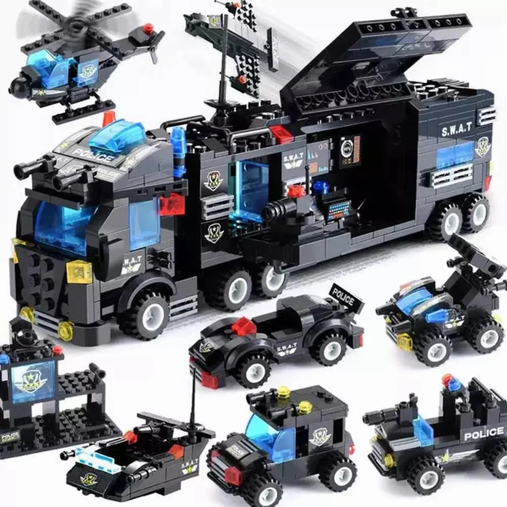 MOC  Compatible  825 PCS Creative City Police Building Blocks 8 in 1/6 In 1 Robot Helicopter Police Station Figures Blocks DIY Bricks Kids Toys