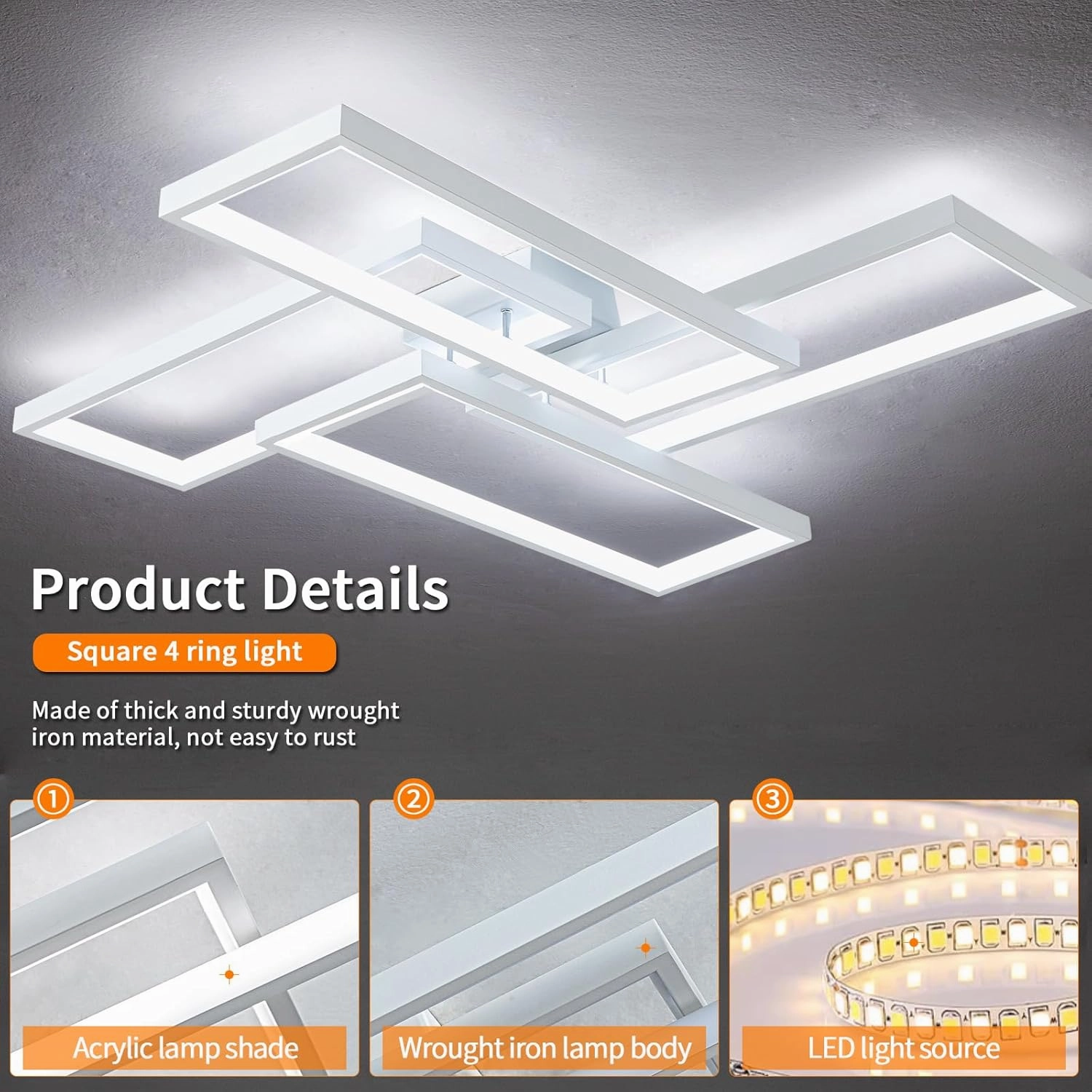 Modern LED Ceiling Light Fixture White Flush Mount Ceiling Light Dimmable 26" Bedroom Lights for Ceiling with Remote Control 48W Kitchen Ceiling Light Fixtures for Hallway 3000K-6000K
