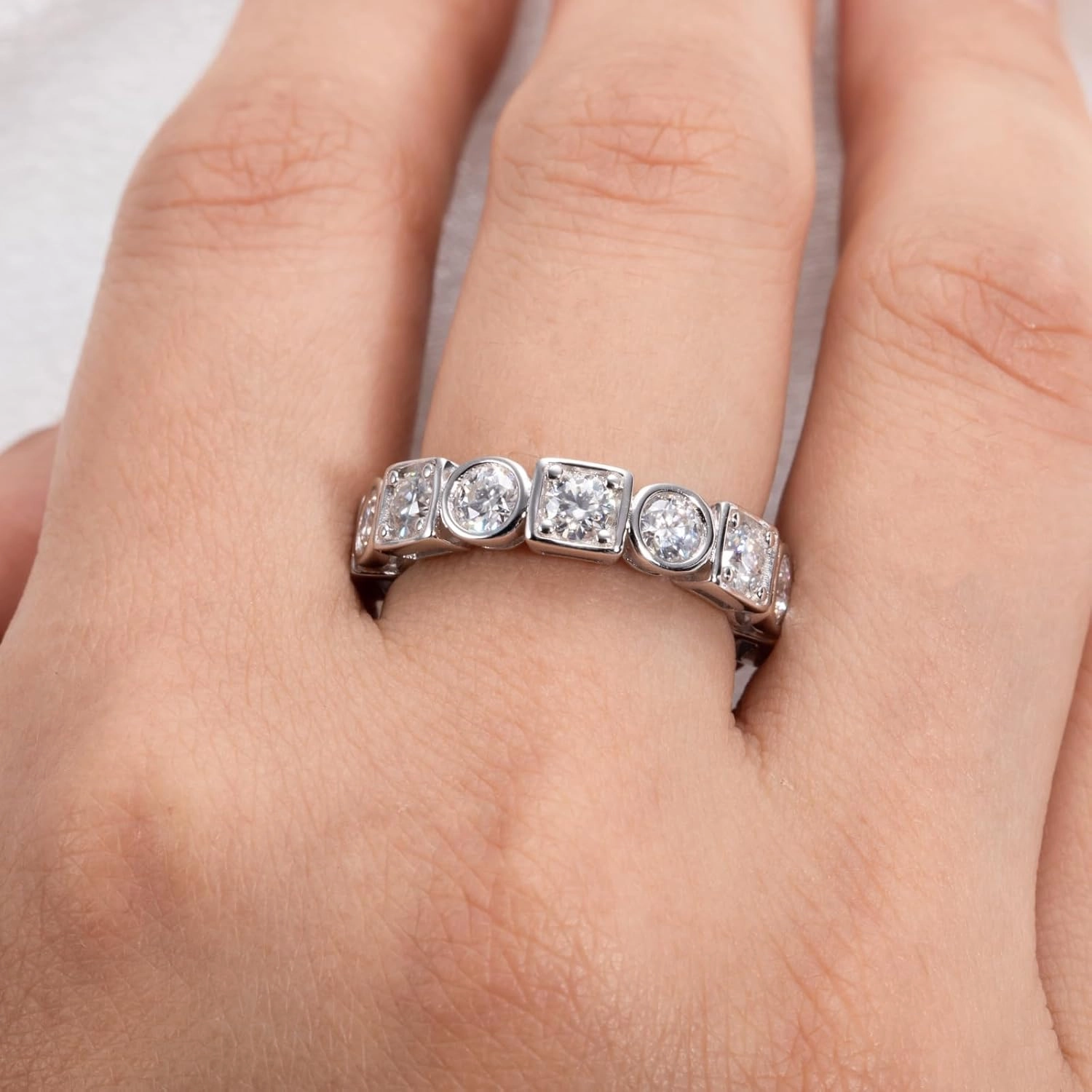 Moissanite Eternity Wedding Band Ring Eight Hearts and Arrows/Nine Stone/Wave/Oval D Color 925 Sterling Silver for Women With Certificate