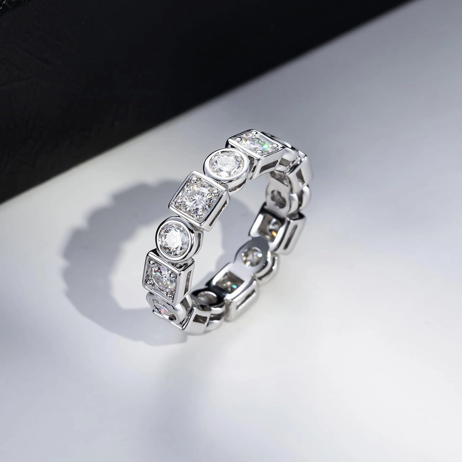 Moissanite Eternity Wedding Band Ring Eight Hearts and Arrows/Nine Stone/Wave/Oval D Color 925 Sterling Silver for Women With Certificate