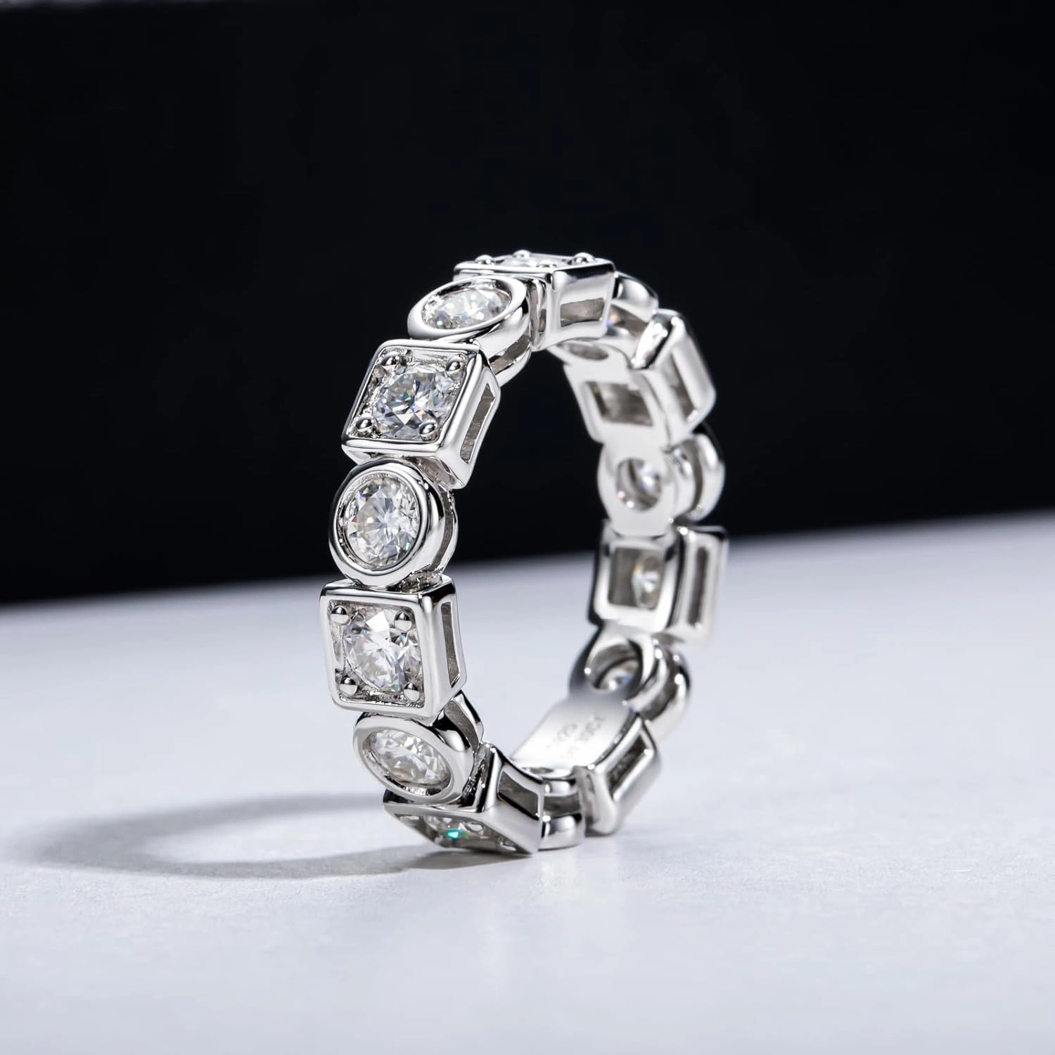 Moissanite Eternity Wedding Band Ring Eight Hearts and Arrows/Nine Stone/Wave/Oval D Color 925 Sterling Silver for Women With Certificate