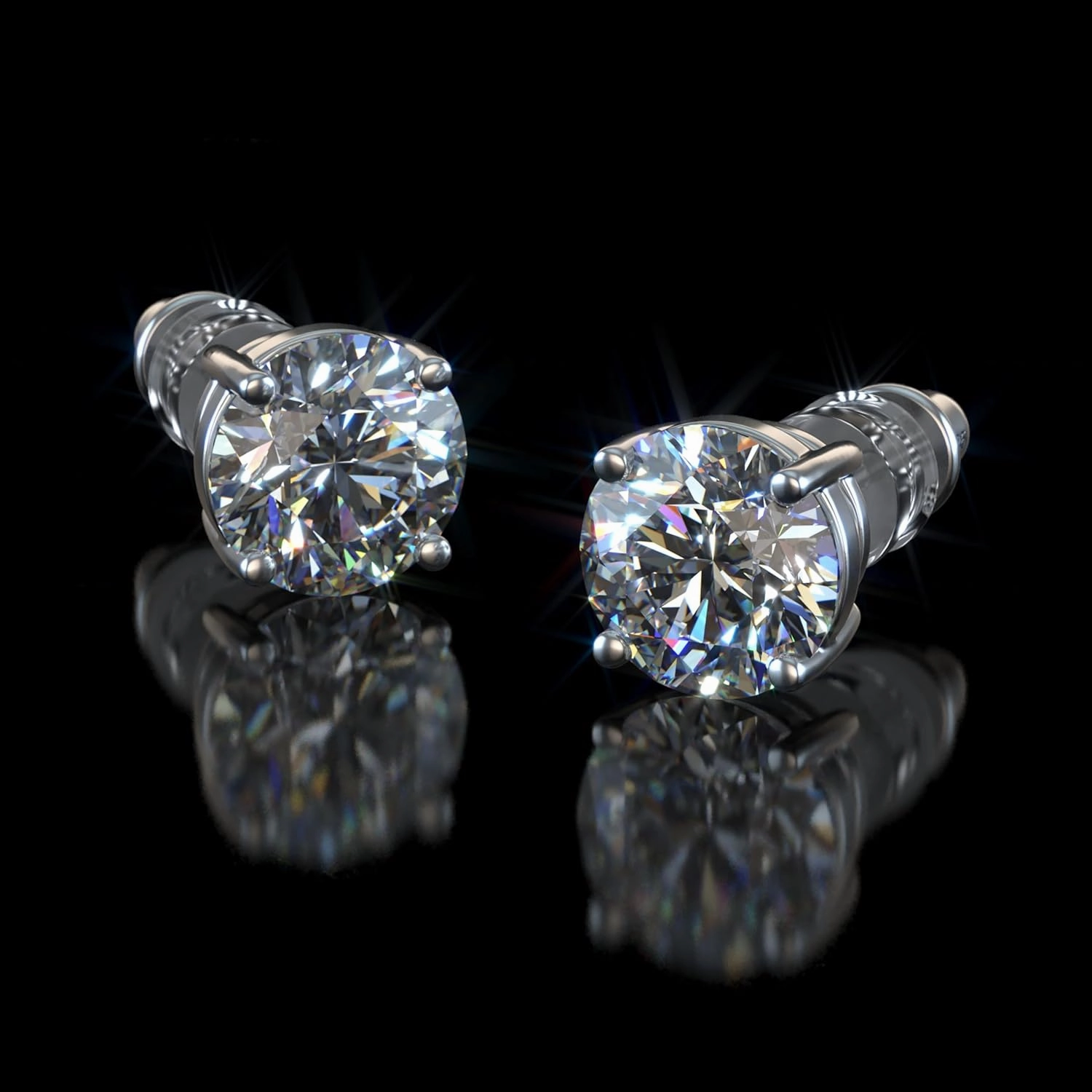Moissanite Stud Earrings No Poke Screw Back, 4 or 6 Prong Hypoallergenic, Brilliant Round Cut, 18K White Gold-Filled Vermeil, Lab Grown D Color VVS1 Clarity, GRA Certified & Engraved, Ready to Gift