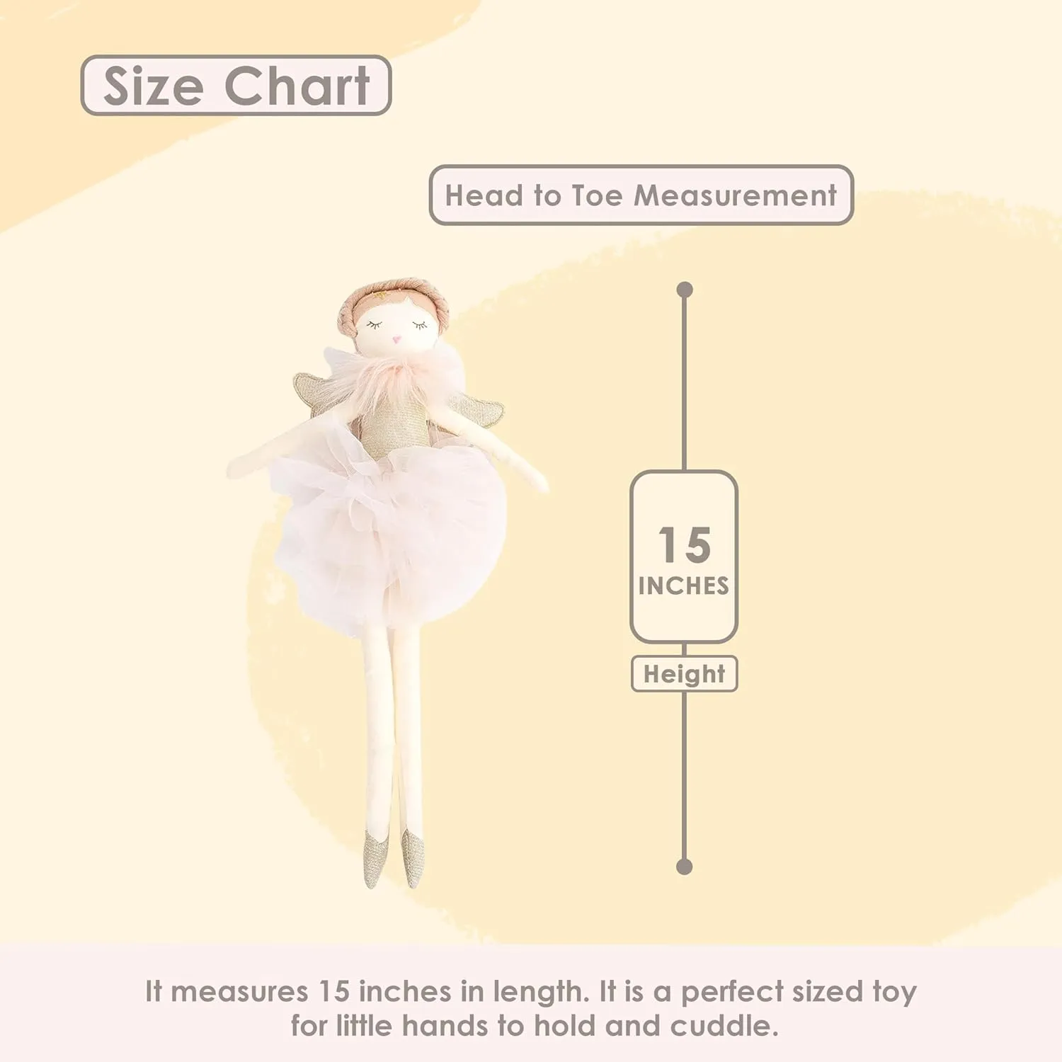 MON AMI Angel Stuffed Doll - 15", Soft Elegant Plush Doll for Little Girls, Use as Toy or Room Decor