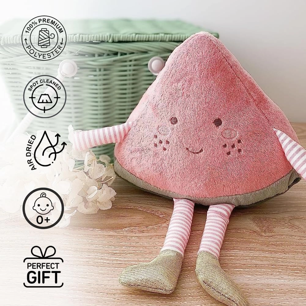 MON AMI Premium Water-Melonie Soft Stuffed Plush Toy 10”, Whimsical Adorable Face - Handcrafted Squishable Fruit Doll, Perfect for Décor or Play