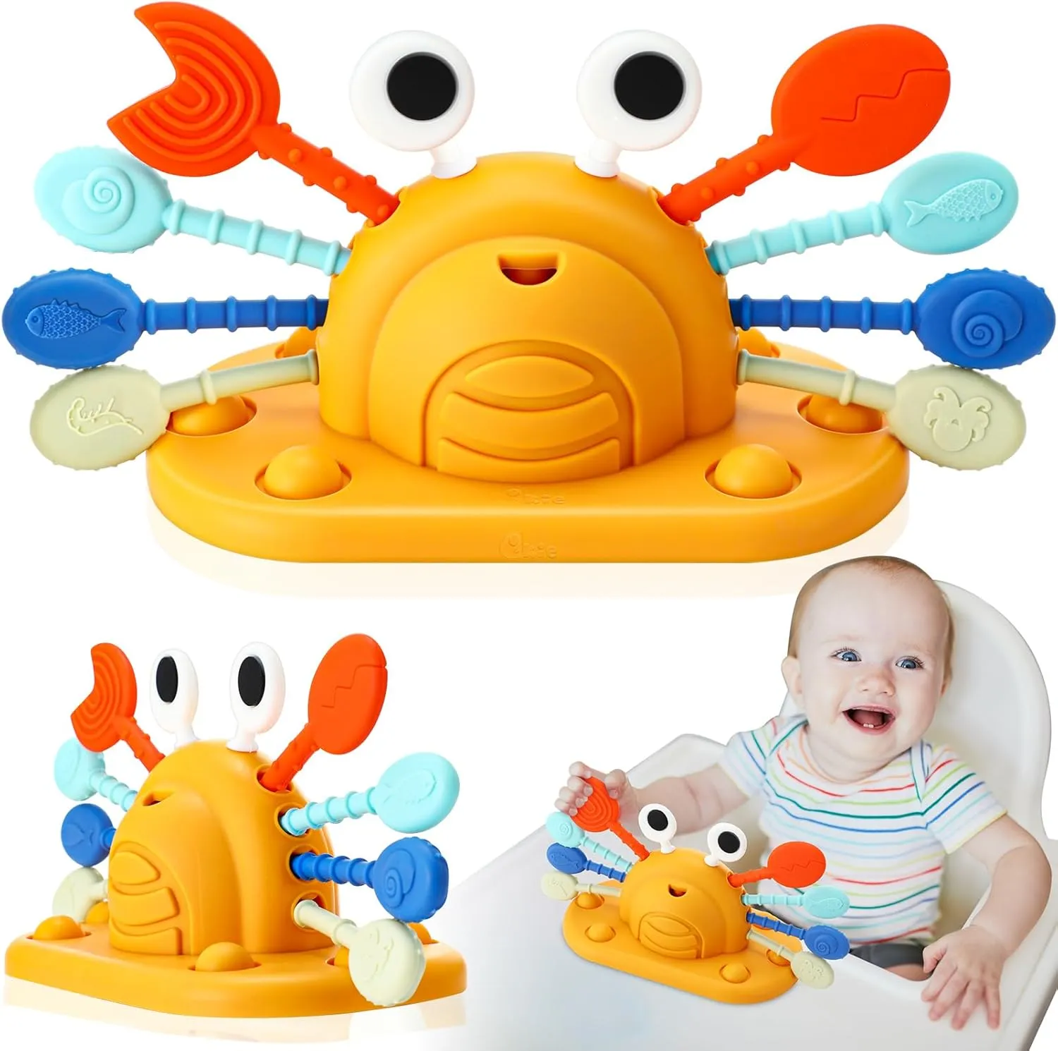 Montessori Toys for Babies 6-12 Months, Food Grade Silicone Baby Sensory Toys, Cutie Crab High Chair Toys, String Activity Toy for Toddlers, Gift for Baby Shower Infant