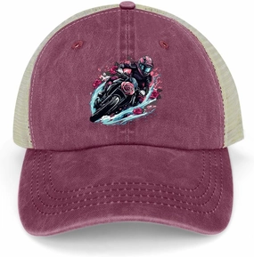 Motorcross Rider Roses Baseball Cap Golf Dad Hat Outdoor Cap Adjustable Relaxed Cotton Cap for Men Women